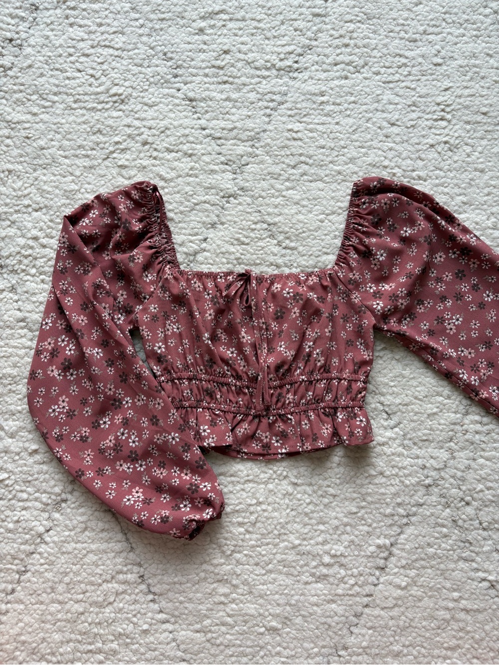 Ardene Mauve Floral Puff-Sleeve Cropped Top